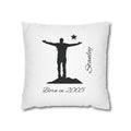 Personalised Born In [Year] pillow cover for him – silhouette man on mountaintop with star and name – white background