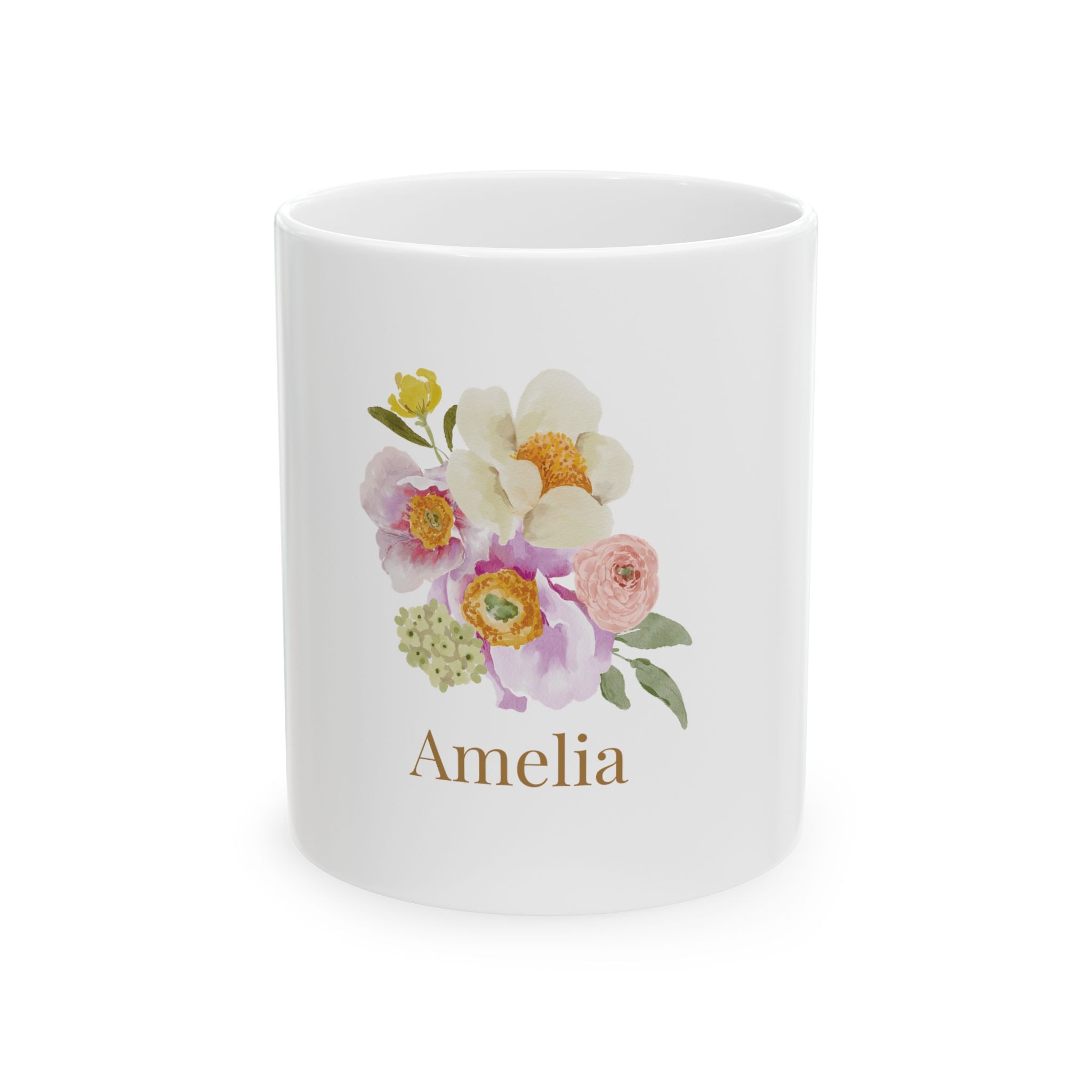 Personalised Mug - Peony Floral Name Design
