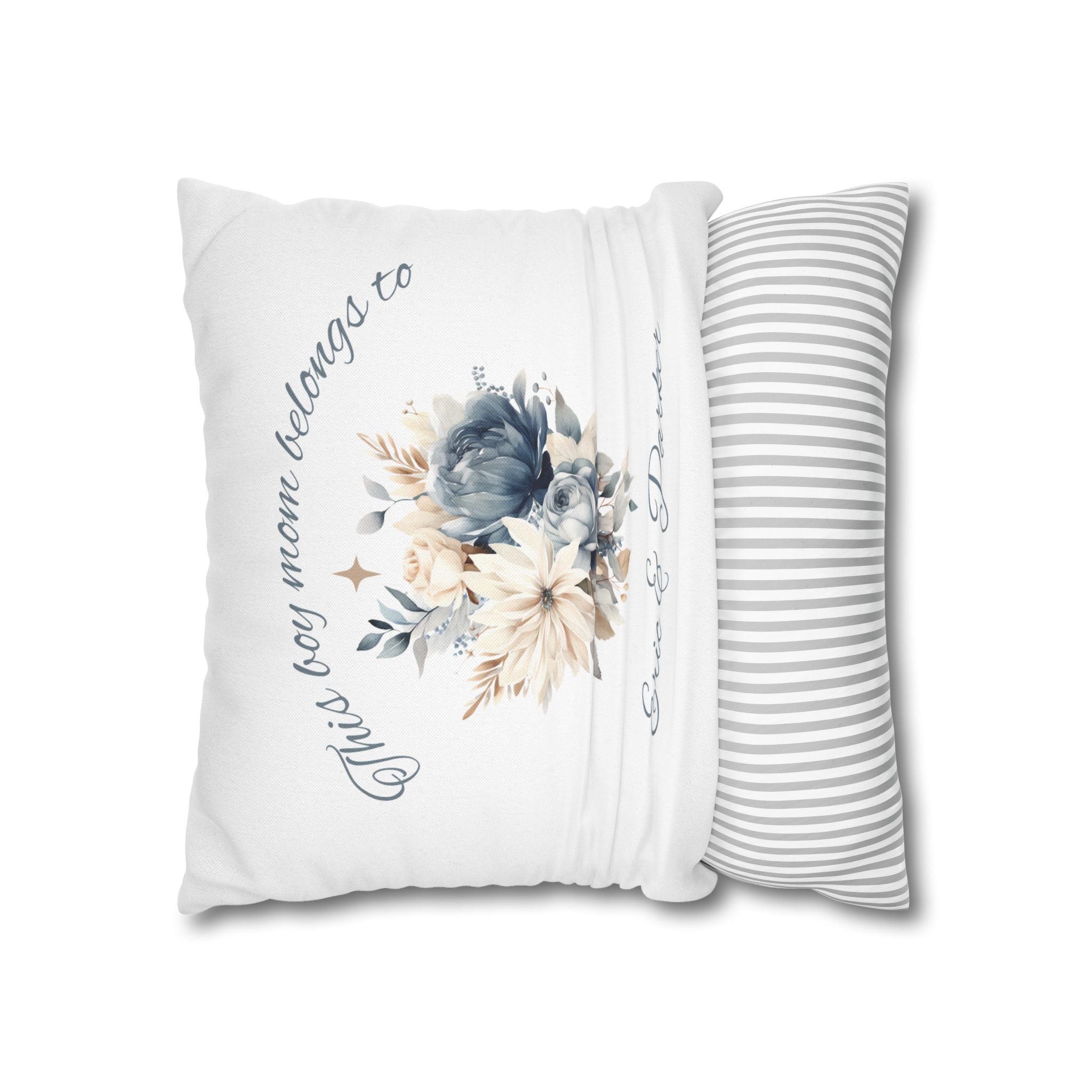 Personalised boy mom pillow cover lifestyle setting – Mother's Day gift for mum with boy names