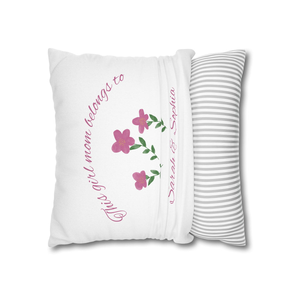 Personalised girl mom pillow cover lifestyle setting – thoughtful Mother's Day gift with daughter names