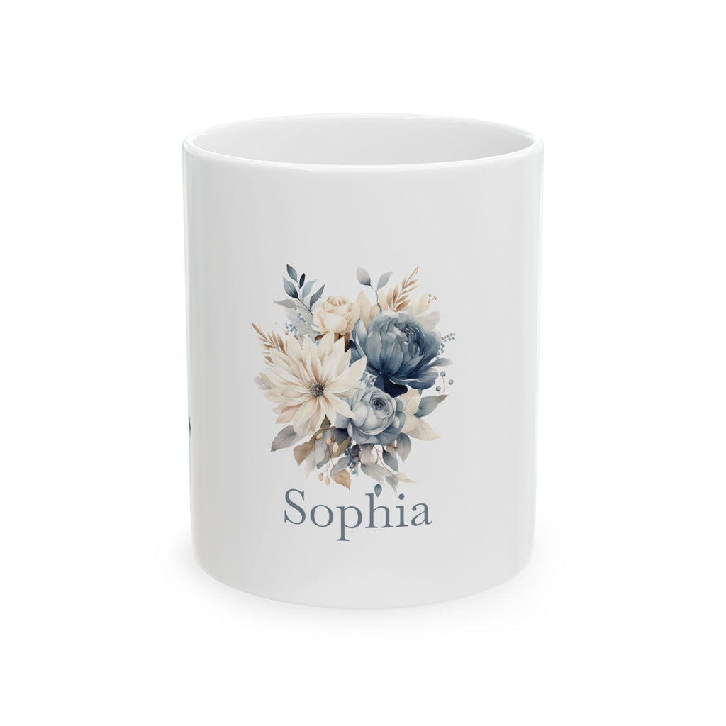 Personalised Mug - Blue Floral Name Design