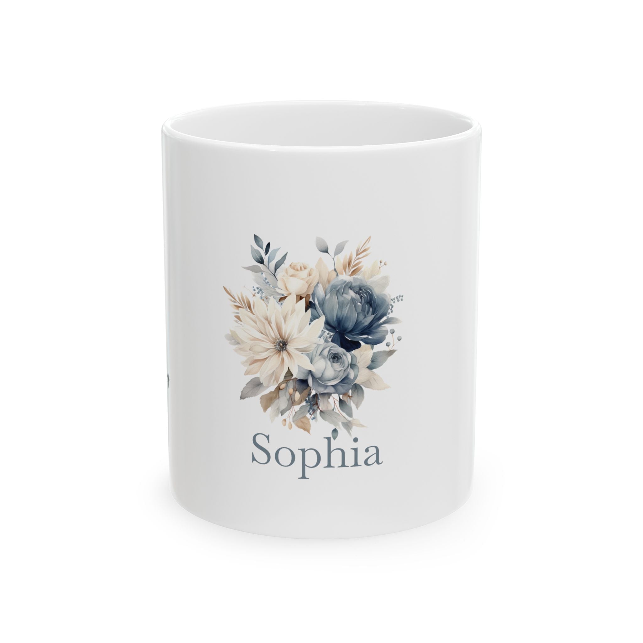 Personalised Mug - Blue Floral Name Design