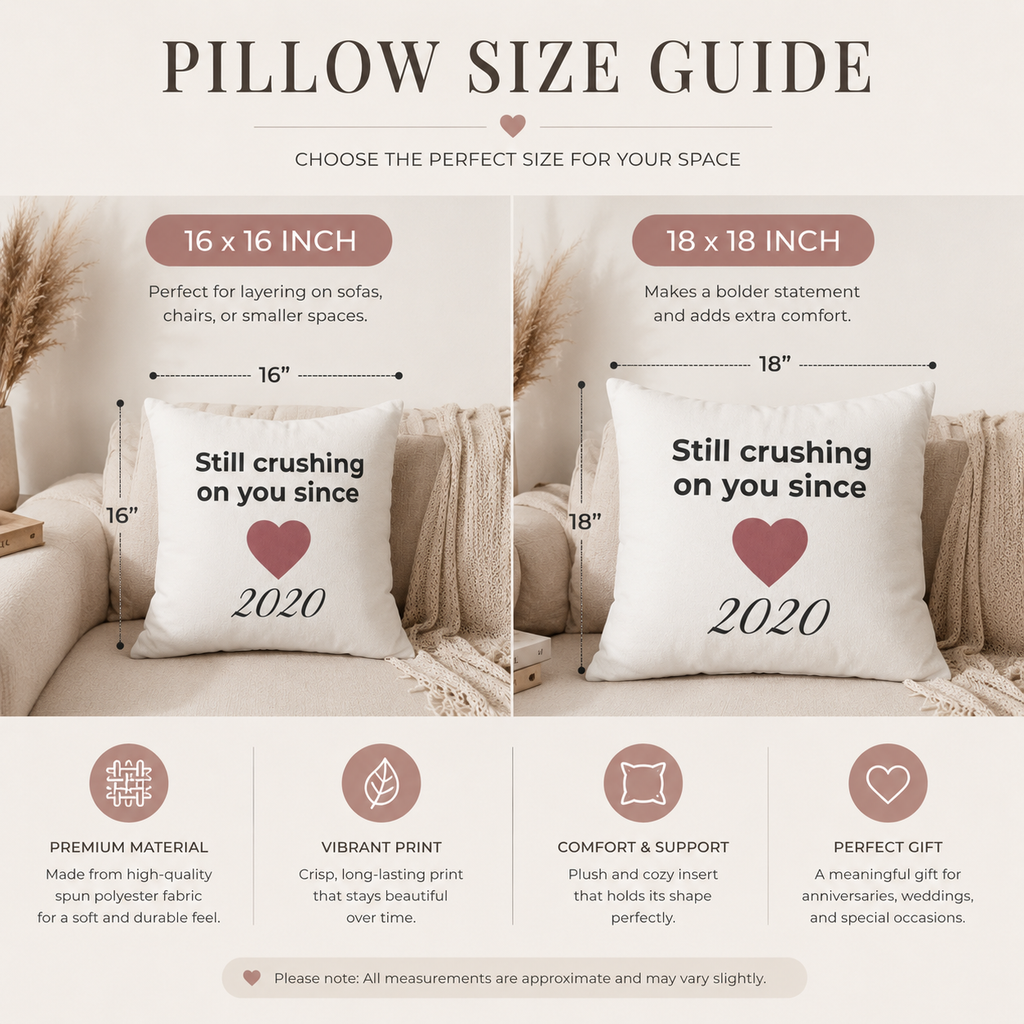 Personalised Valentine's pillow cover close up – heart motif and year – romantic gift for her and him