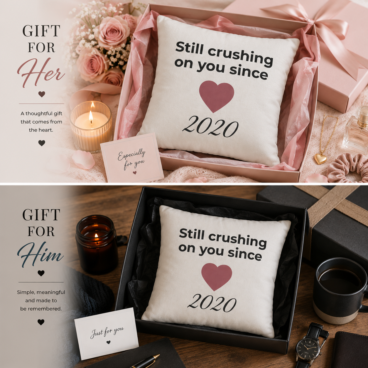 Personalised anniversary pillow cover lifestyle view – still crushing on you since year – couples gift