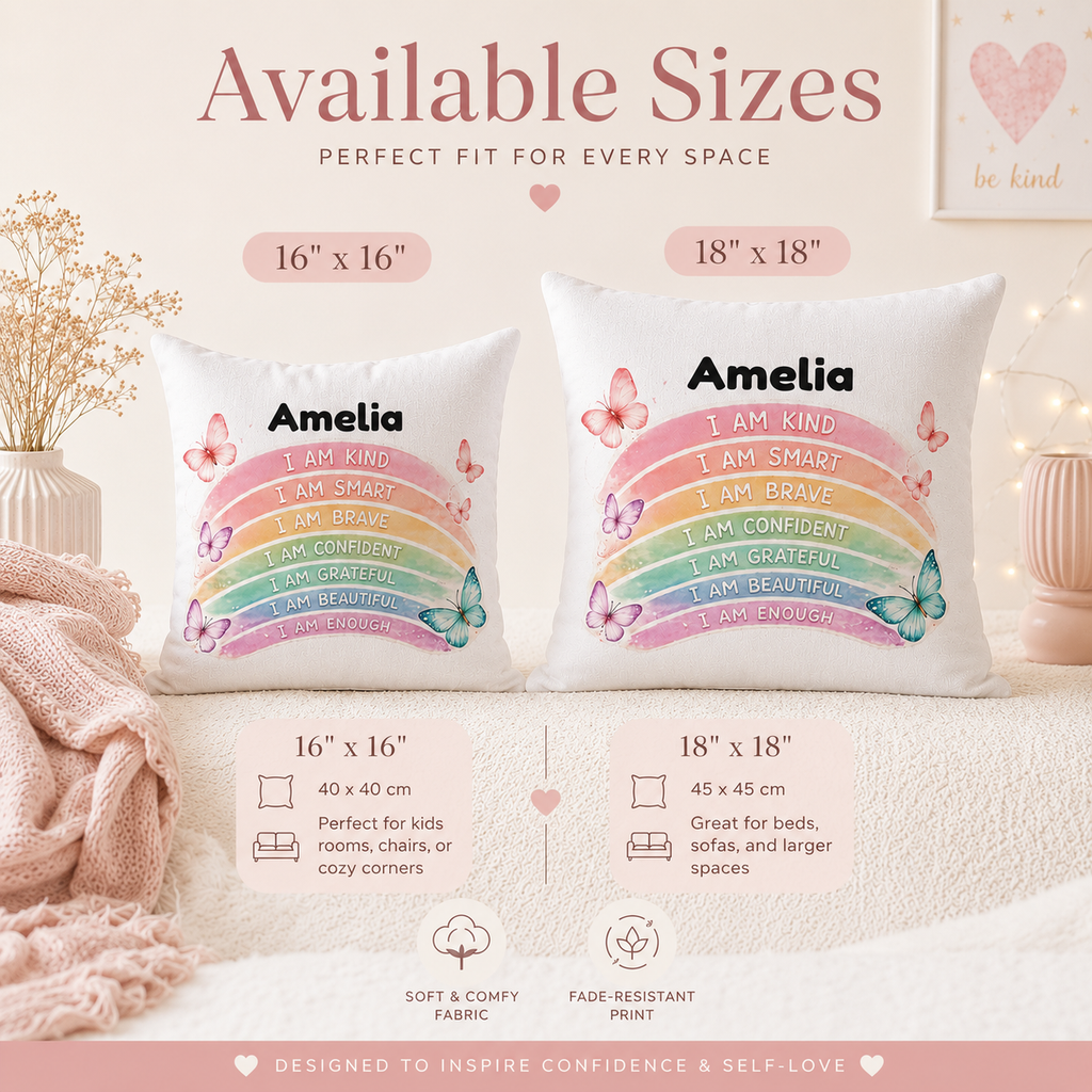 Personalised affirmation pillow cover second lifestyle view – empowering messages for girls with name personalisation