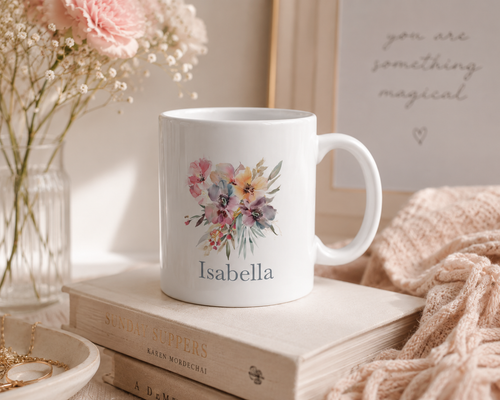 Personalised Mug - Watercolour Floral Name Design