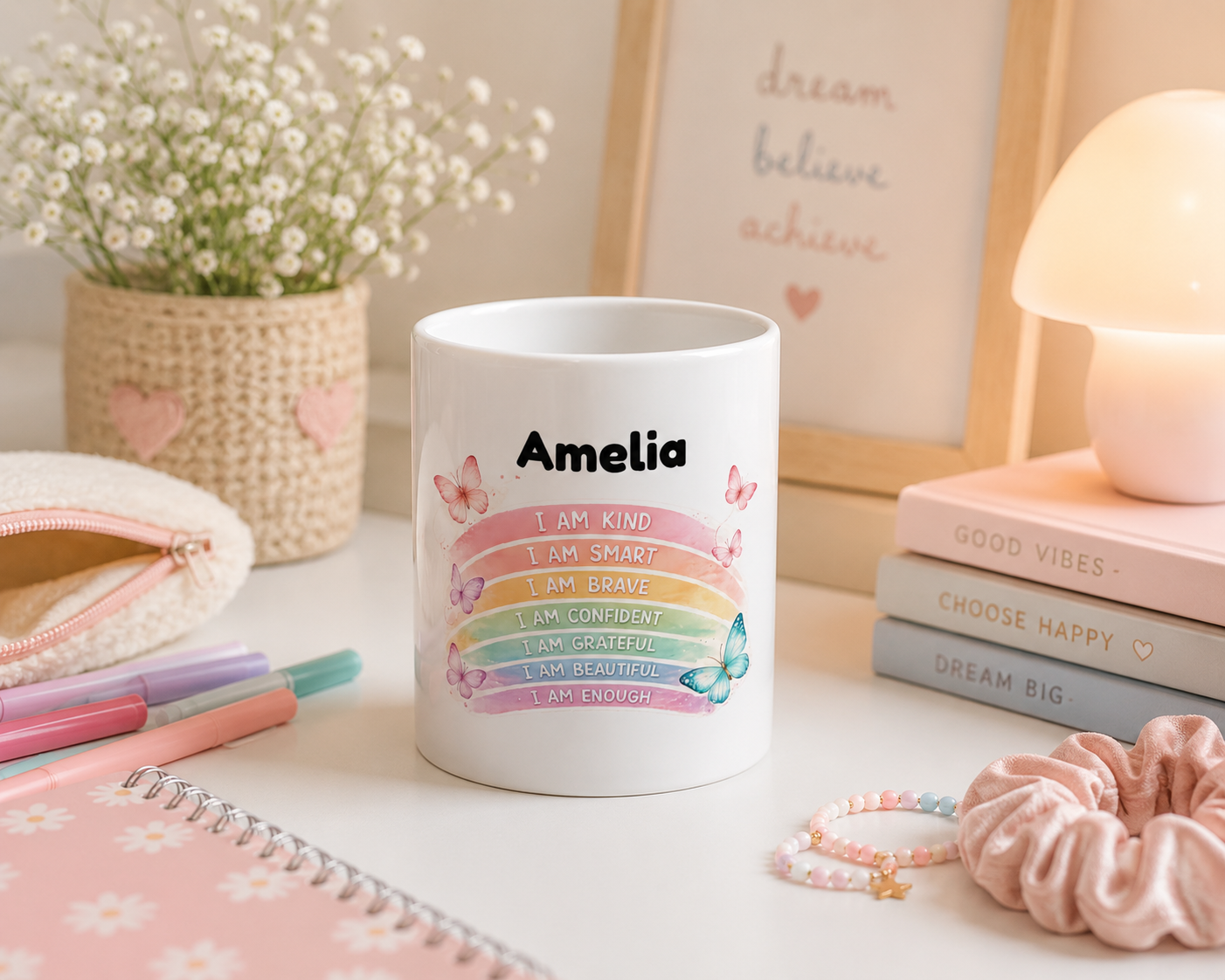 Personalised Mug – Rainbow Affirmations Gift for Girls