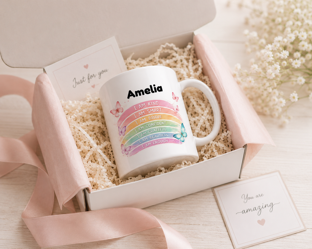Personalised Mug – Rainbow Affirmations Gift for Girls