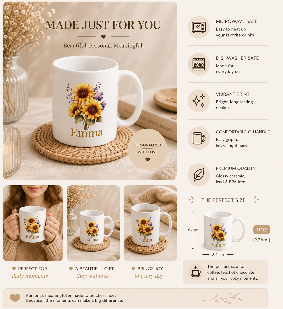Personalised Mug – Sunflower Name Design