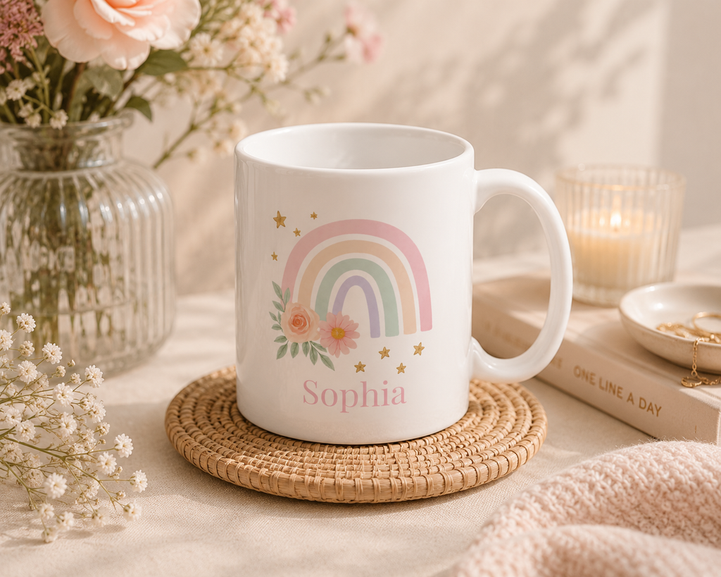 Personalised Mug – Boho Rainbow Name Design