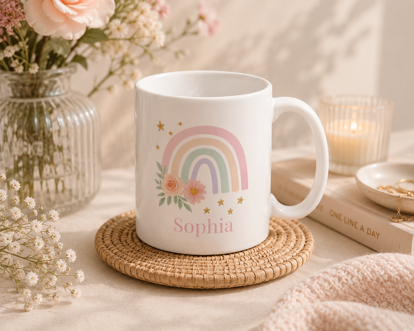 Personalised Mug – Boho Rainbow Name Design