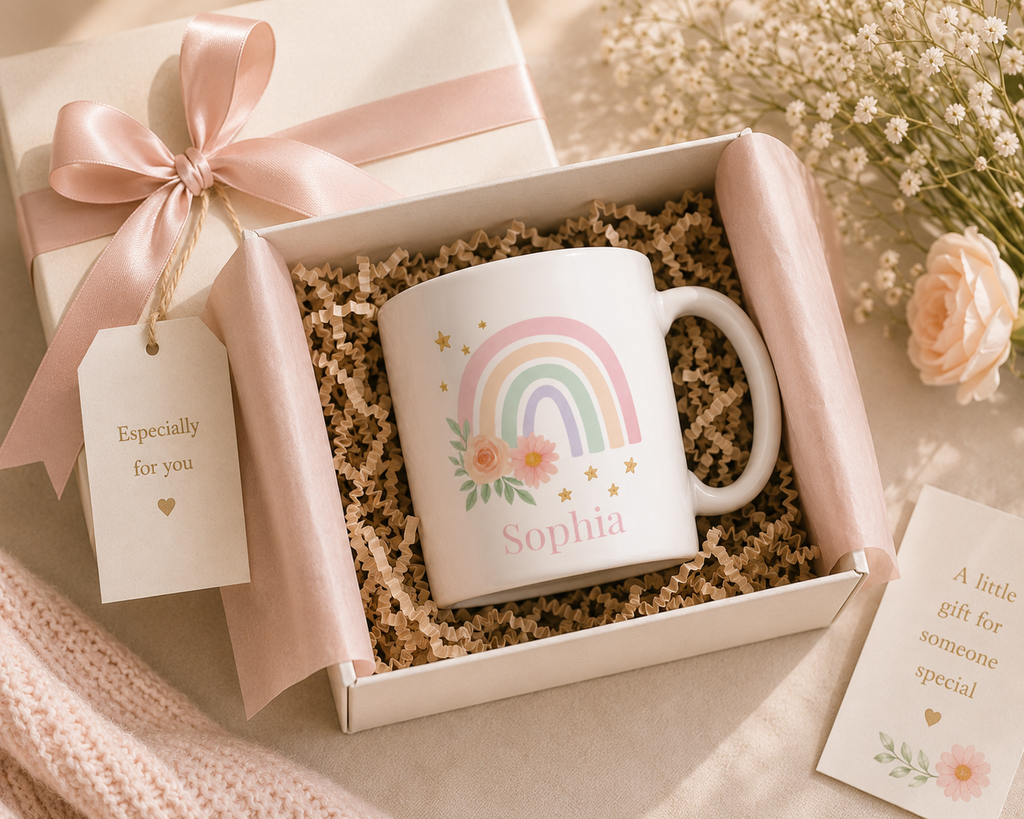 Personalised Mug – Boho Rainbow Name Design