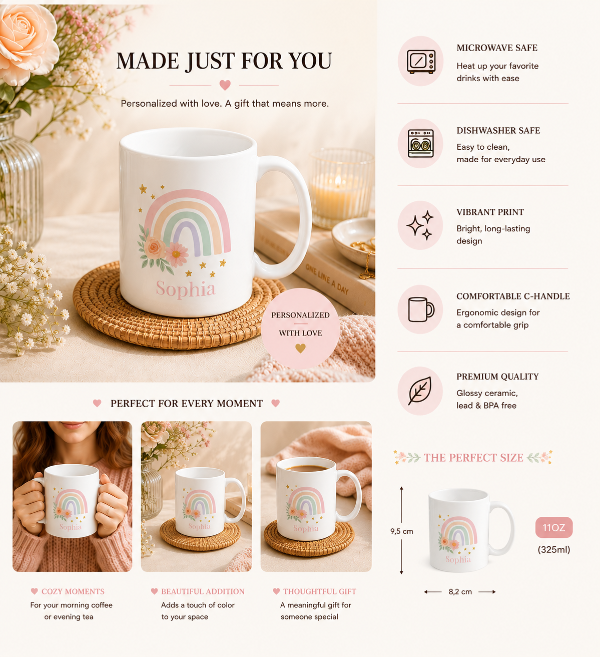 Personalised Mug – Boho Rainbow Name Design