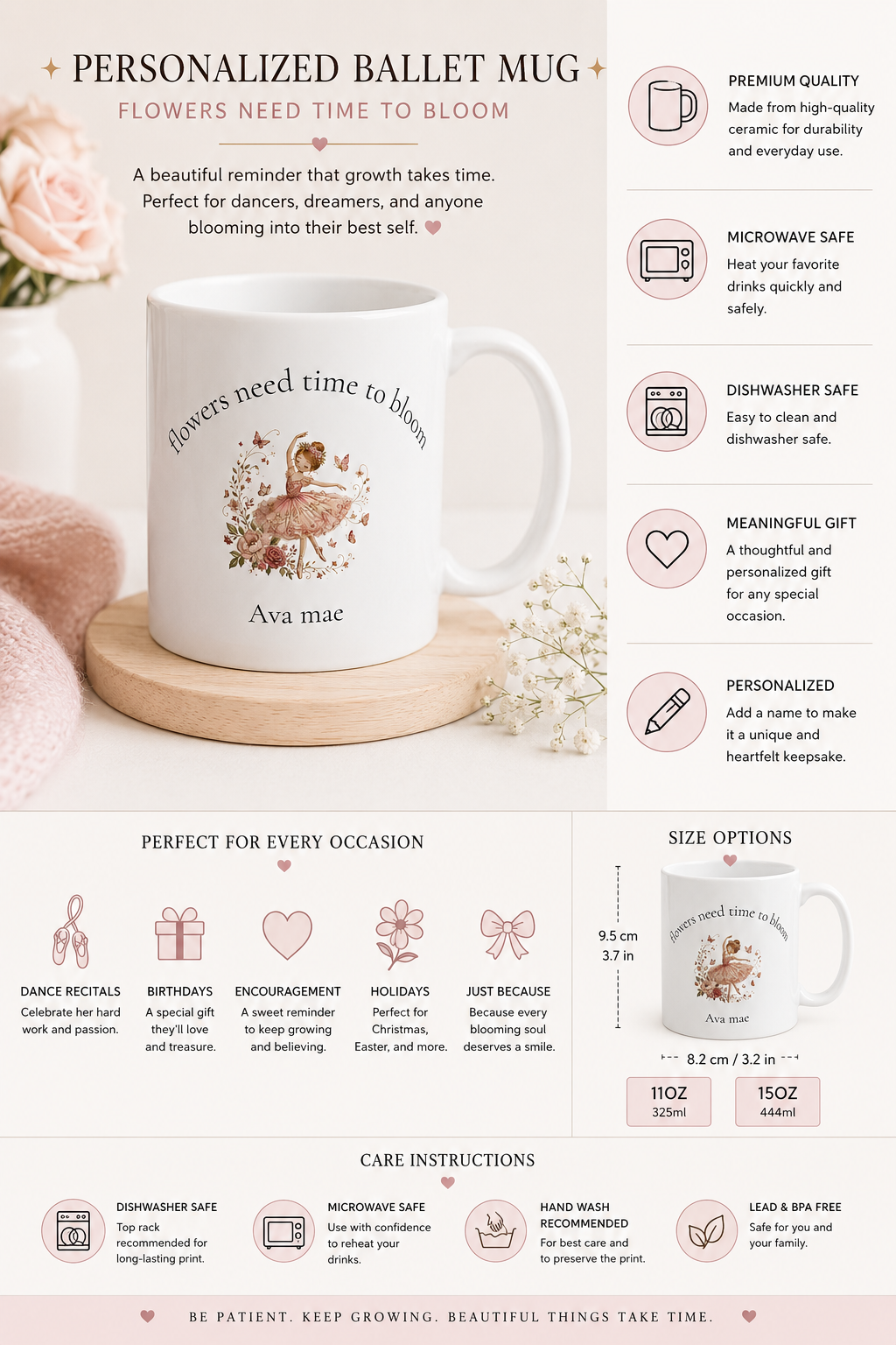 Personalised Mug – Flowers Need Time to Bloom Ballerina Gift