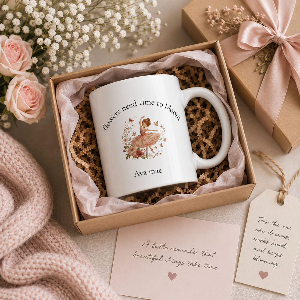 Personalised Mug – Flowers Need Time to Bloom Ballerina Gift