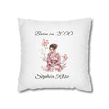Personalised born in year pillow cover for her – woman in kimono with cherry blossoms – white background