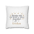 Personalised thank you teacher pillow cover – golden stars and teacher name – white background