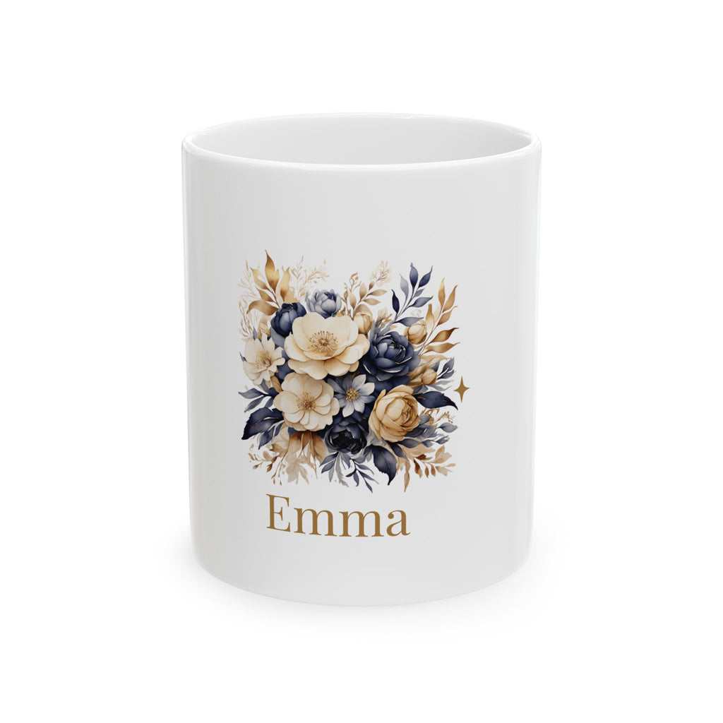 Personalised Mug – Navy Gold Floral Name Design