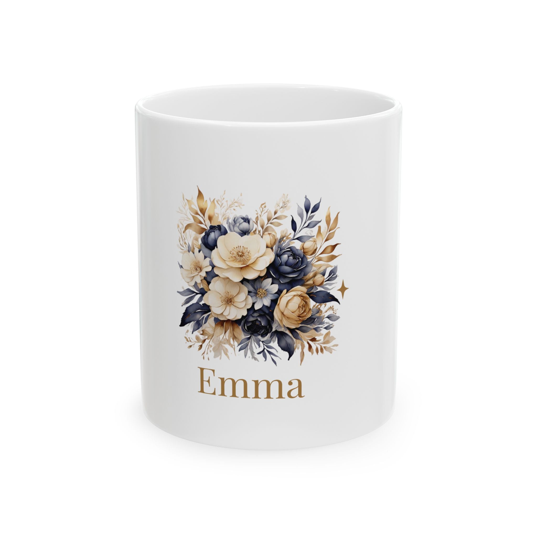 Personalised Mug – Navy Gold Floral Name Design